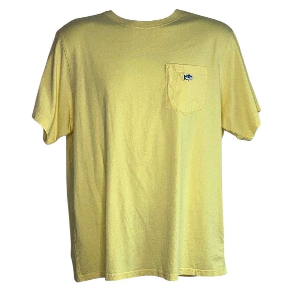 SOUTHERN TIDE Mens Crewneck Short Sleeve T-shirt Chest Pocket Fish Logo Yellow L